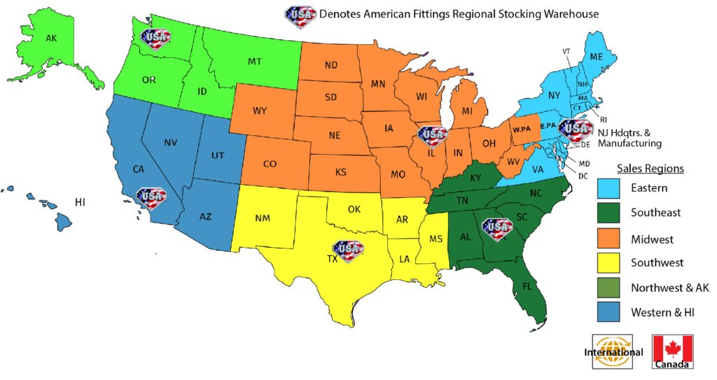 American Fittings Sales Regions and Stocking Warehouses
