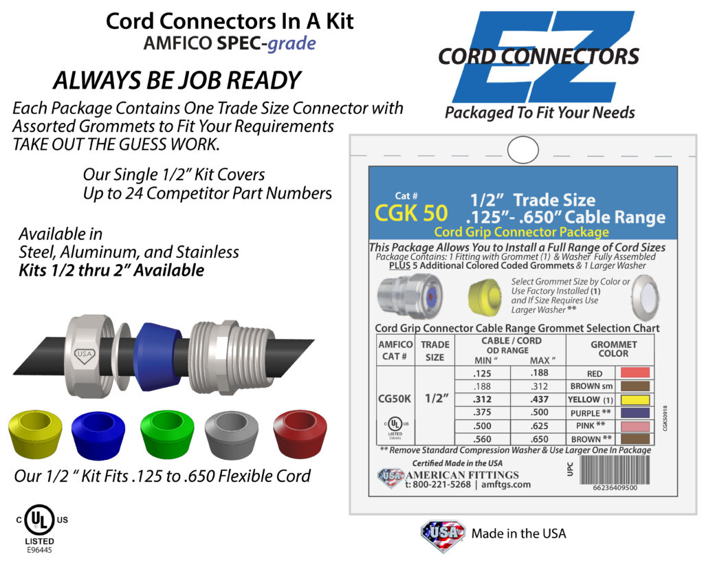 CG Cord Grip Connectors Steel Aluminum Stainless 3 8 To 3 American Fittings